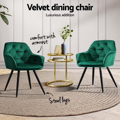 Artiss Dining Chairs Set of 4 Velvet Diamond Tufted Armchair Green MO-DIN-GRS058-VEL-GNX4