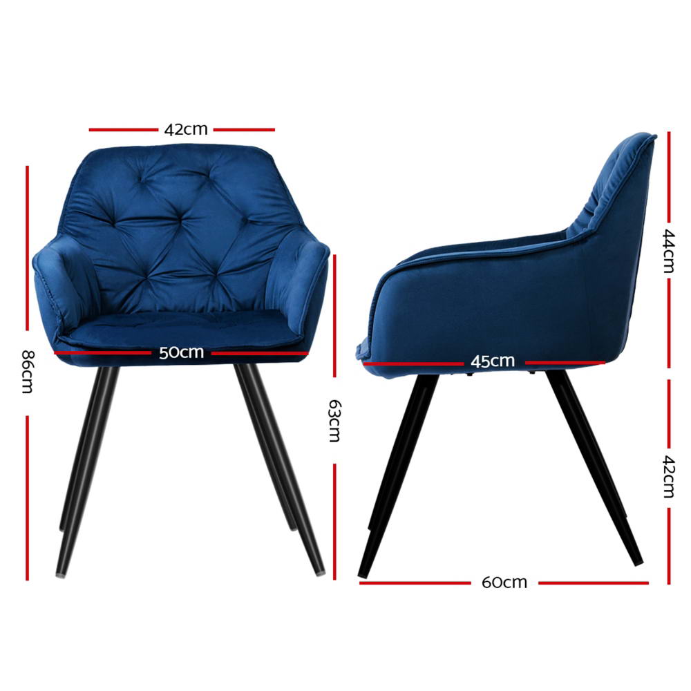 Artiss Dining Chairs Set of 4 Velvet Diamond Tufted Armchair Blue MO-DIN-GRS058-VEL-NAX4