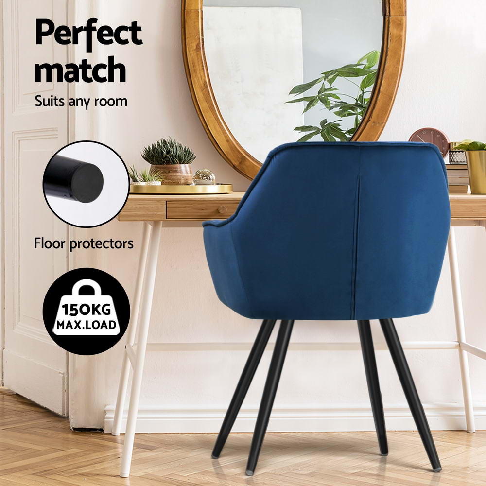Artiss Dining Chairs Set of 4 Velvet Diamond Tufted Armchair Blue MO-DIN-GRS058-VEL-NAX4