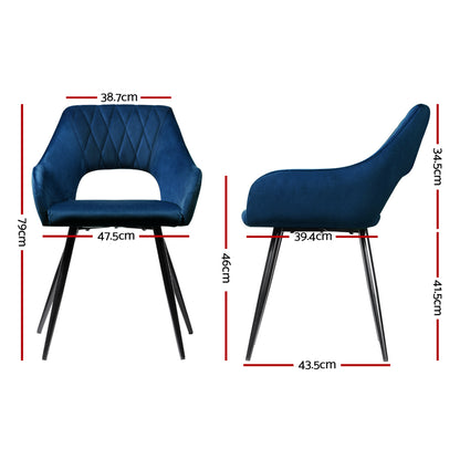 Artiss Dining Chairs Set of 2 Velvet Hollow Armchair Blue MO-DIN-KJC115-VEL-NAX2