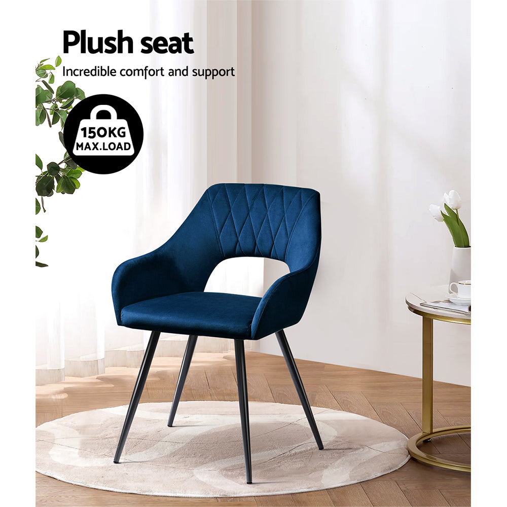 Artiss Dining Chairs Set of 2 Velvet Hollow Armchair Blue MO-DIN-KJC115-VEL-NAX2
