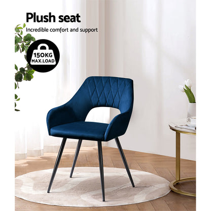 Artiss Dining Chairs Set of 2 Velvet Hollow Armchair Blue MO-DIN-KJC115-VEL-NAX2