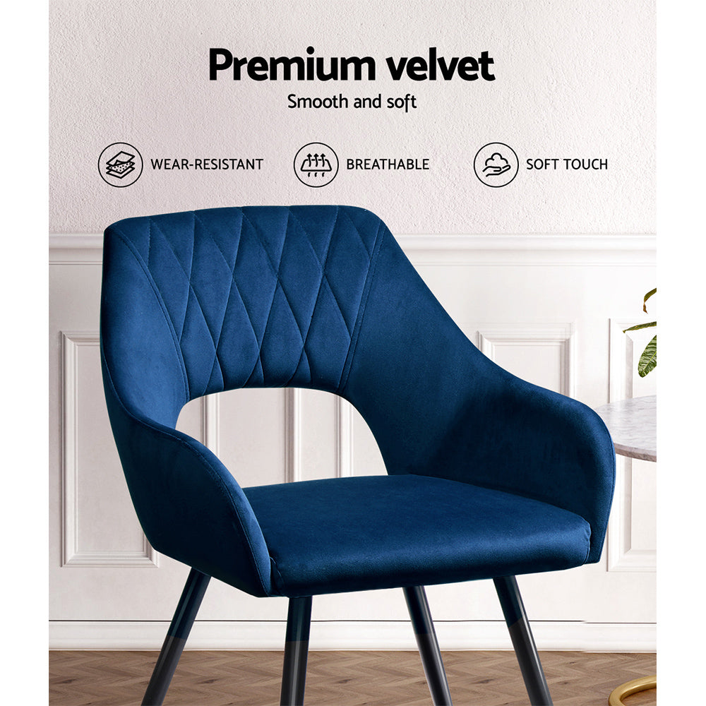 Artiss Dining Chairs Set of 2 Velvet Hollow Armchair Blue MO-DIN-KJC115-VEL-NAX2