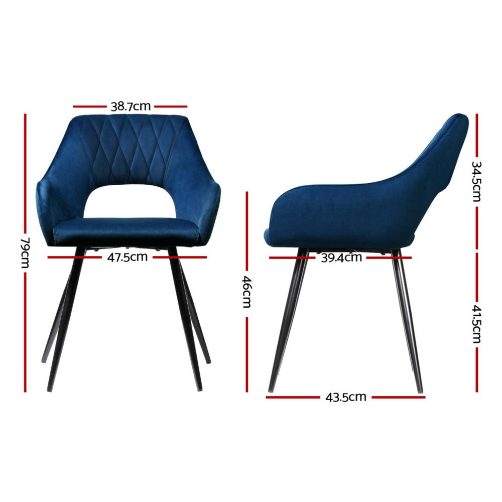 Artiss Dining Chairs Set of 4 Velvet Hollow Armchair Blue MO-DIN-KJC115-VEL-NAX4