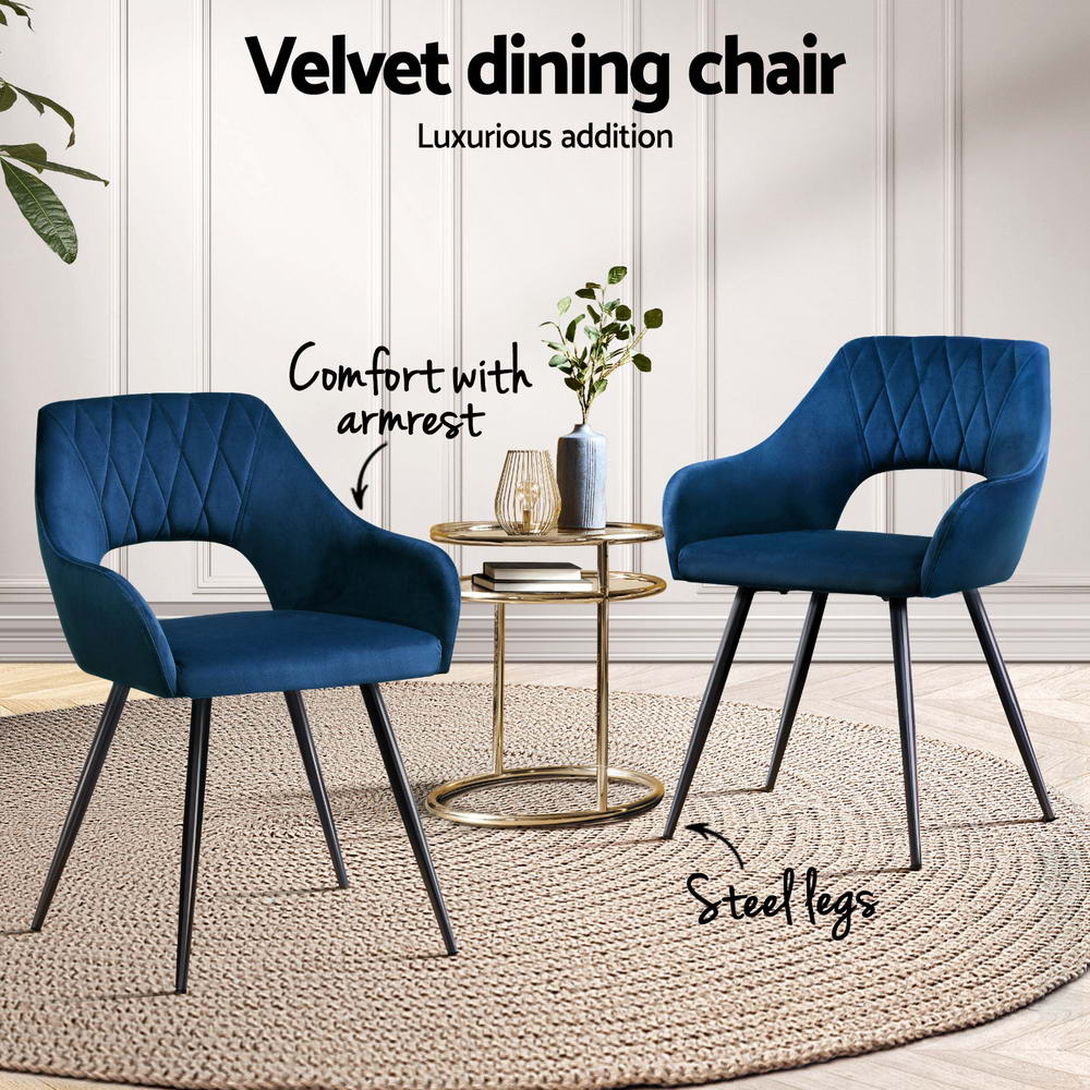 Artiss Dining Chairs Set of 4 Velvet Hollow Armchair Blue MO-DIN-KJC115-VEL-NAX4