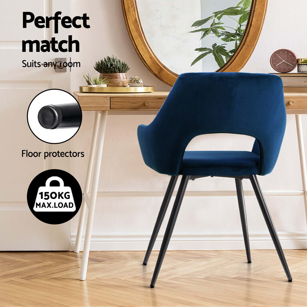 Artiss Dining Chairs Set of 4 Velvet Hollow Armchair Blue MO-DIN-KJC115-VEL-NAX4