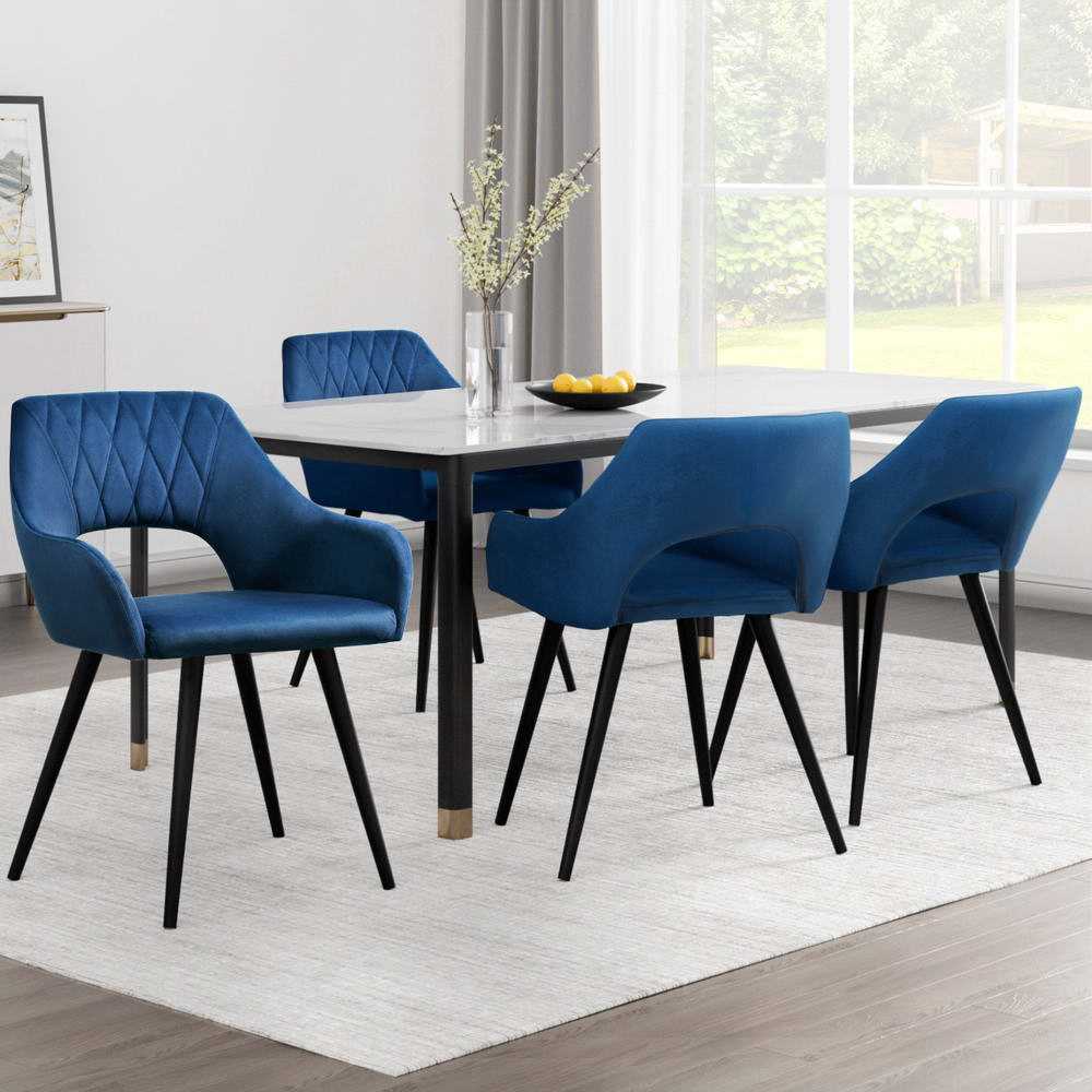 Artiss Dining Chairs Set of 4 Velvet Hollow Armchair Blue MO-DIN-KJC115-VEL-NAX4