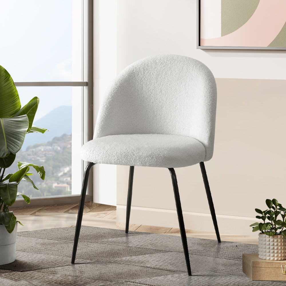 Artiss Dining Chairs Set of 2 Sherpa Boucle White MO-DIN-KJC150-VEL-WHX2