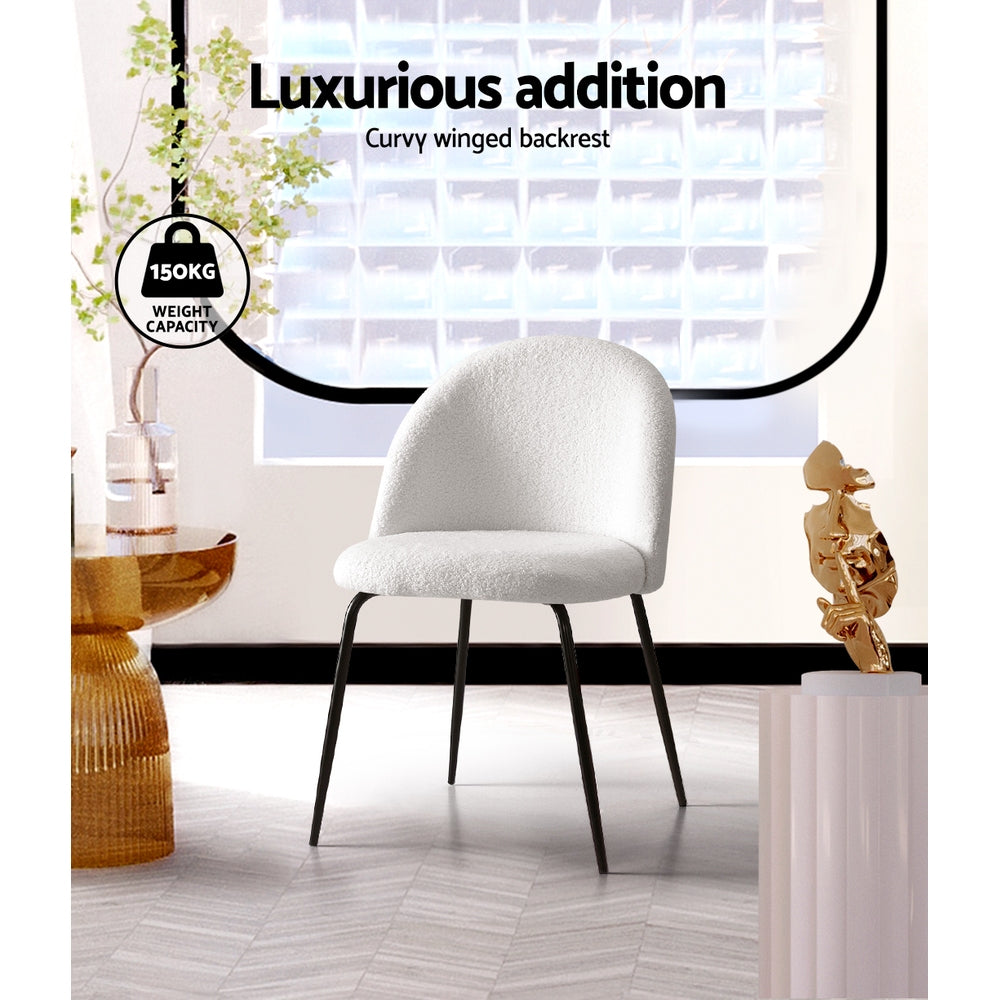 Artiss Dining Chairs Set of 2 Sherpa Boucle White MO-DIN-KJC150-VEL-WHX2
