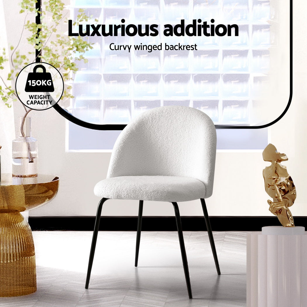 Artiss Dining Chairs Set of 4 Sherpa Boucle White MO-DIN-KJC150-VEL-WHX4