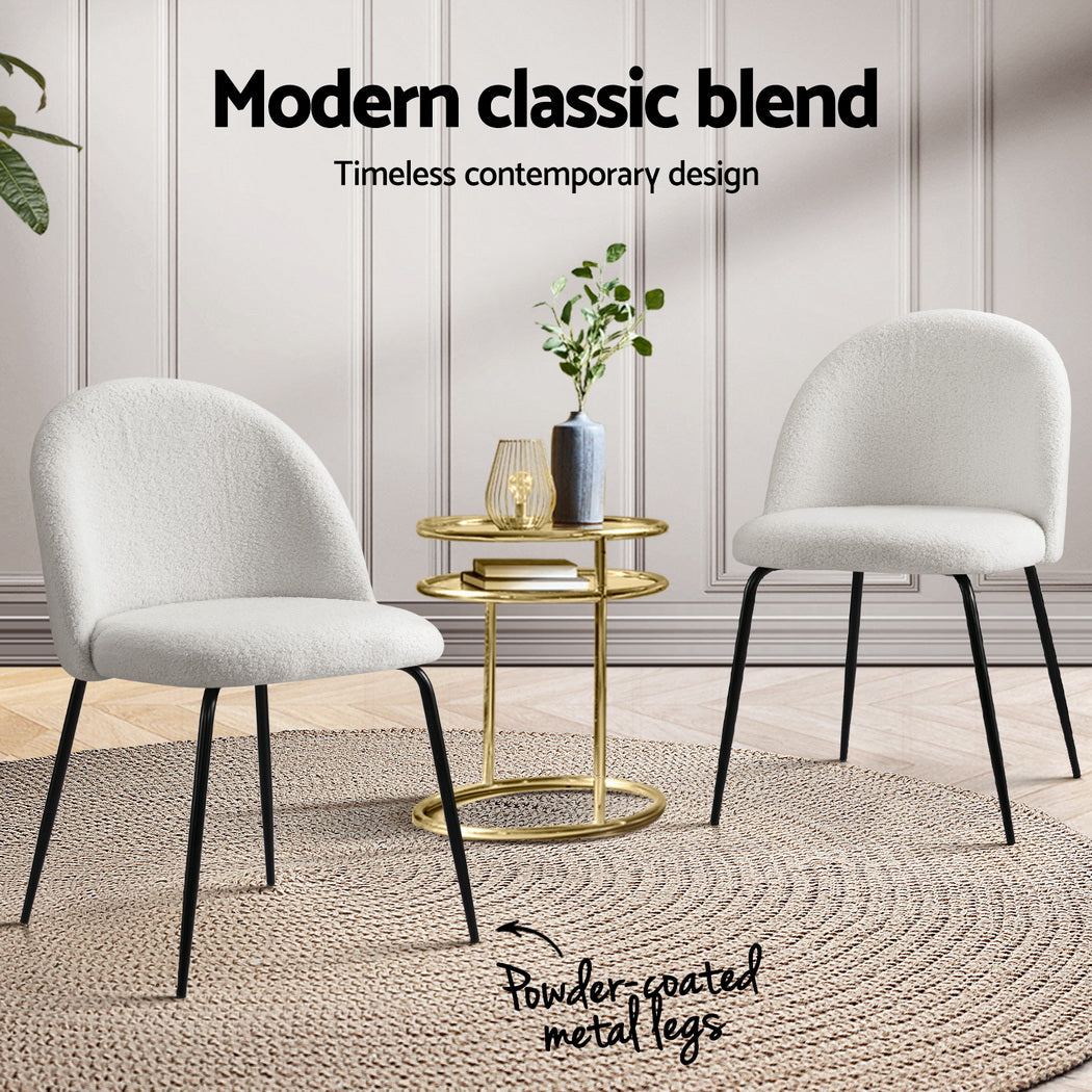 Artiss Dining Chairs Set of 4 Sherpa Boucle White MO-DIN-KJC150-VEL-WHX4