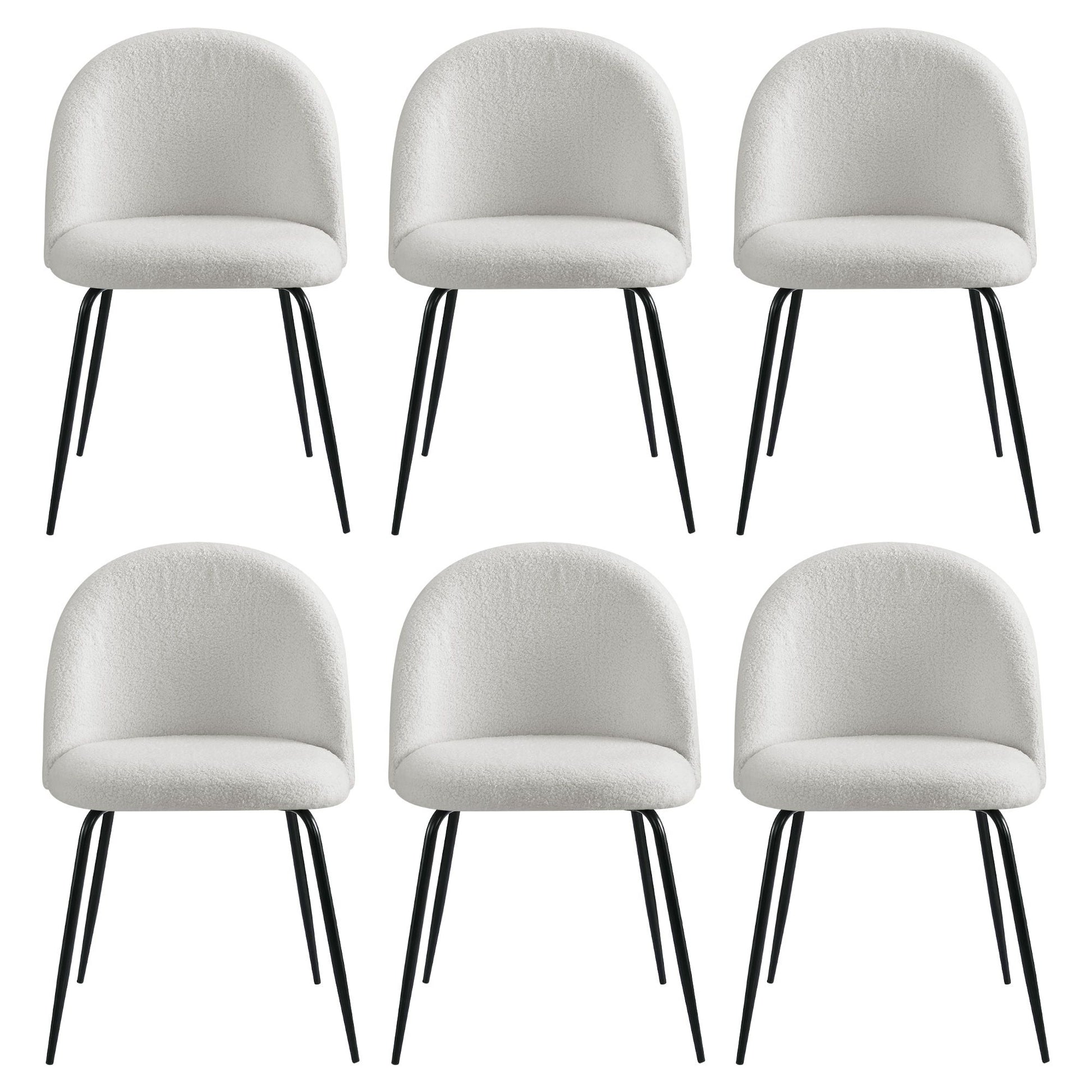 Artiss Dining Chairs Set of 6 Sherpa Boucle White MO-DIN-KJC150-VEL-WHX6