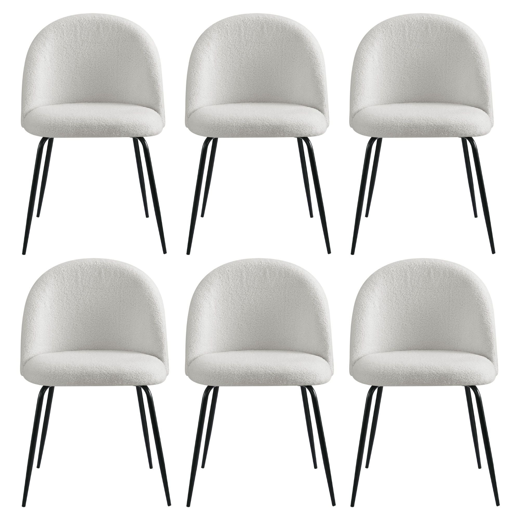Artiss Dining Chairs Set of 6 Sherpa Boucle White MO-DIN-KJC150-VEL-WHX6