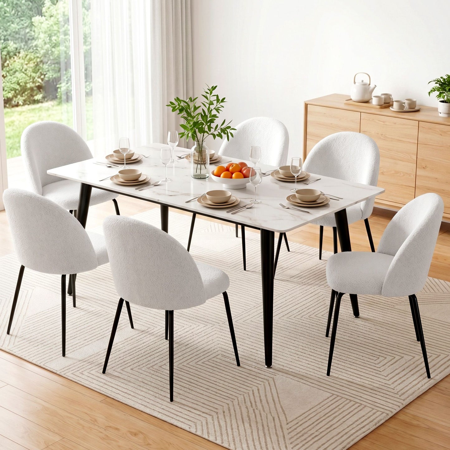 Artiss Dining Chairs Set of 6 Sherpa Boucle White MO-DIN-KJC150-VEL-WHX6