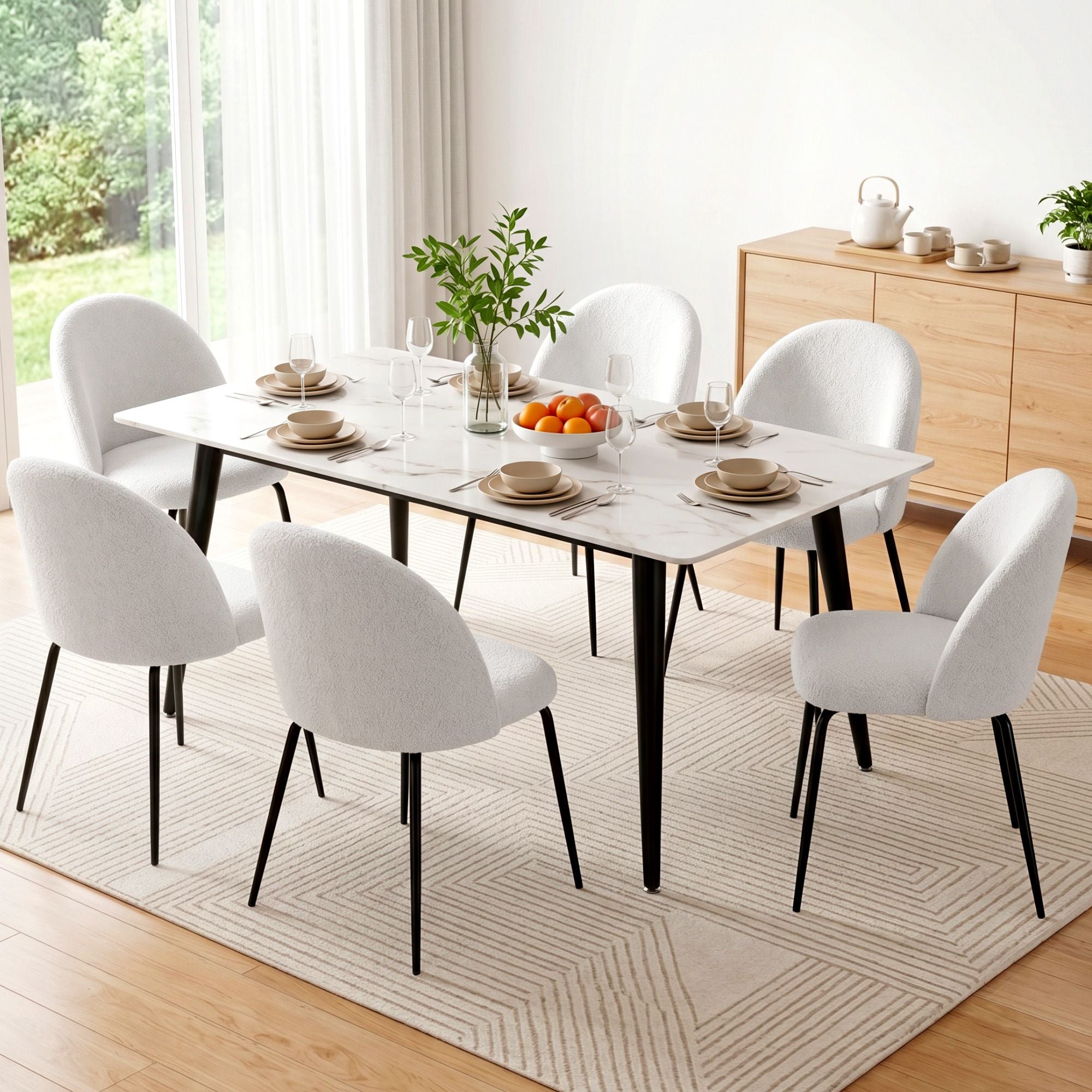 Artiss Dining Chairs Set of 6 Sherpa Boucle White MO-DIN-KJC150-VEL-WHX6