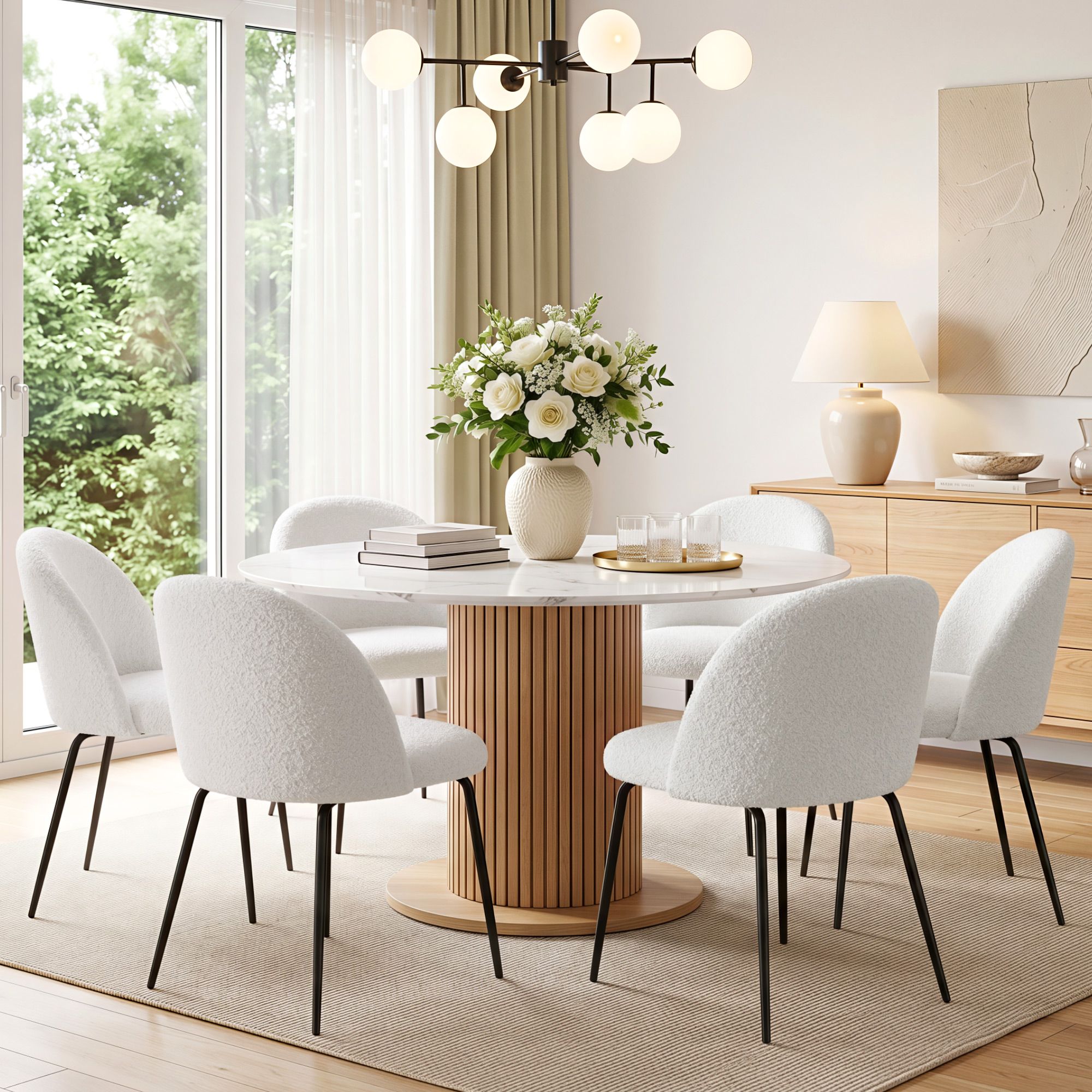 Artiss Dining Chairs Set of 6 Sherpa Boucle White MO-DIN-KJC150-VEL-WHX6