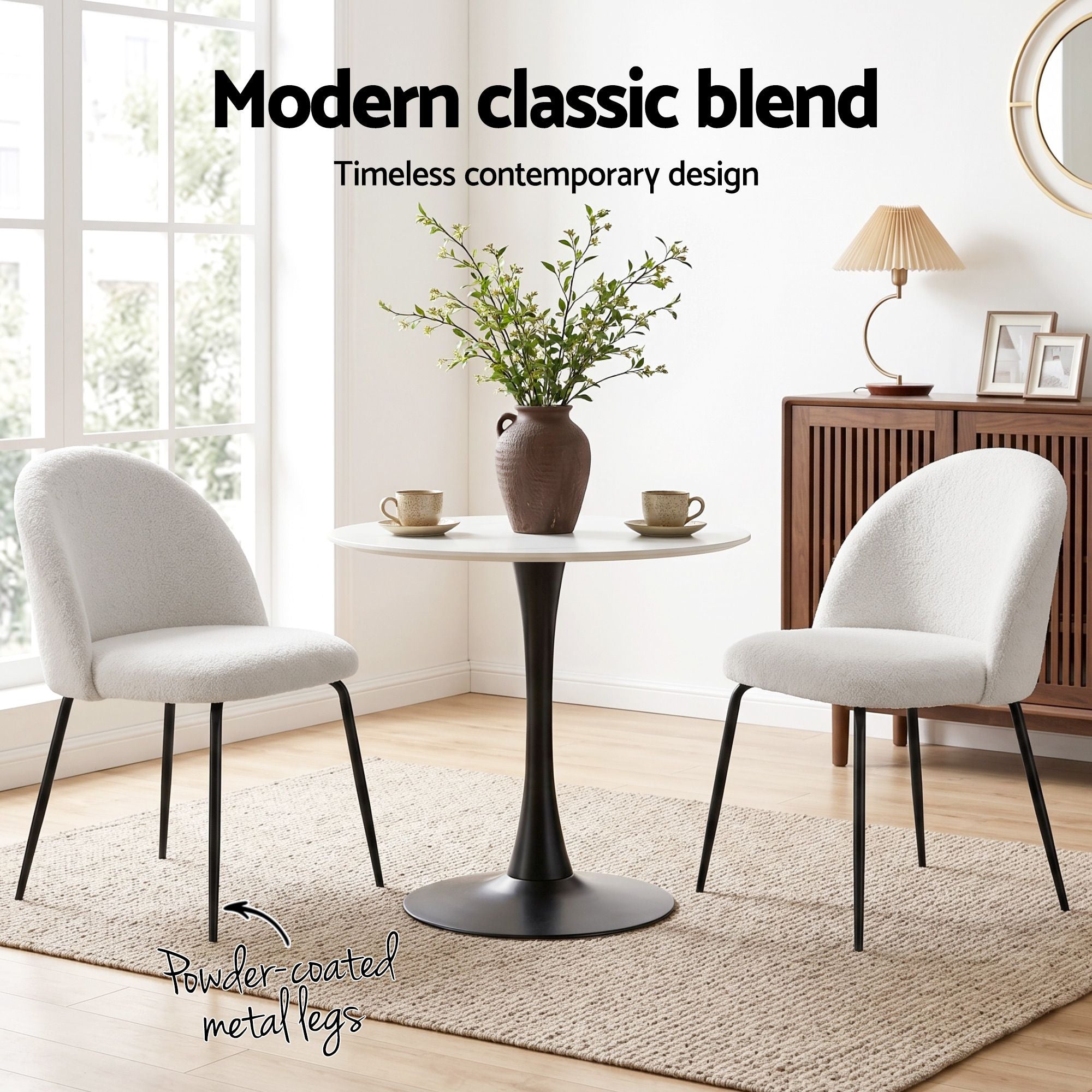 Artiss Dining Chairs Set of 6 Sherpa Boucle White MO-DIN-KJC150-VEL-WHX6