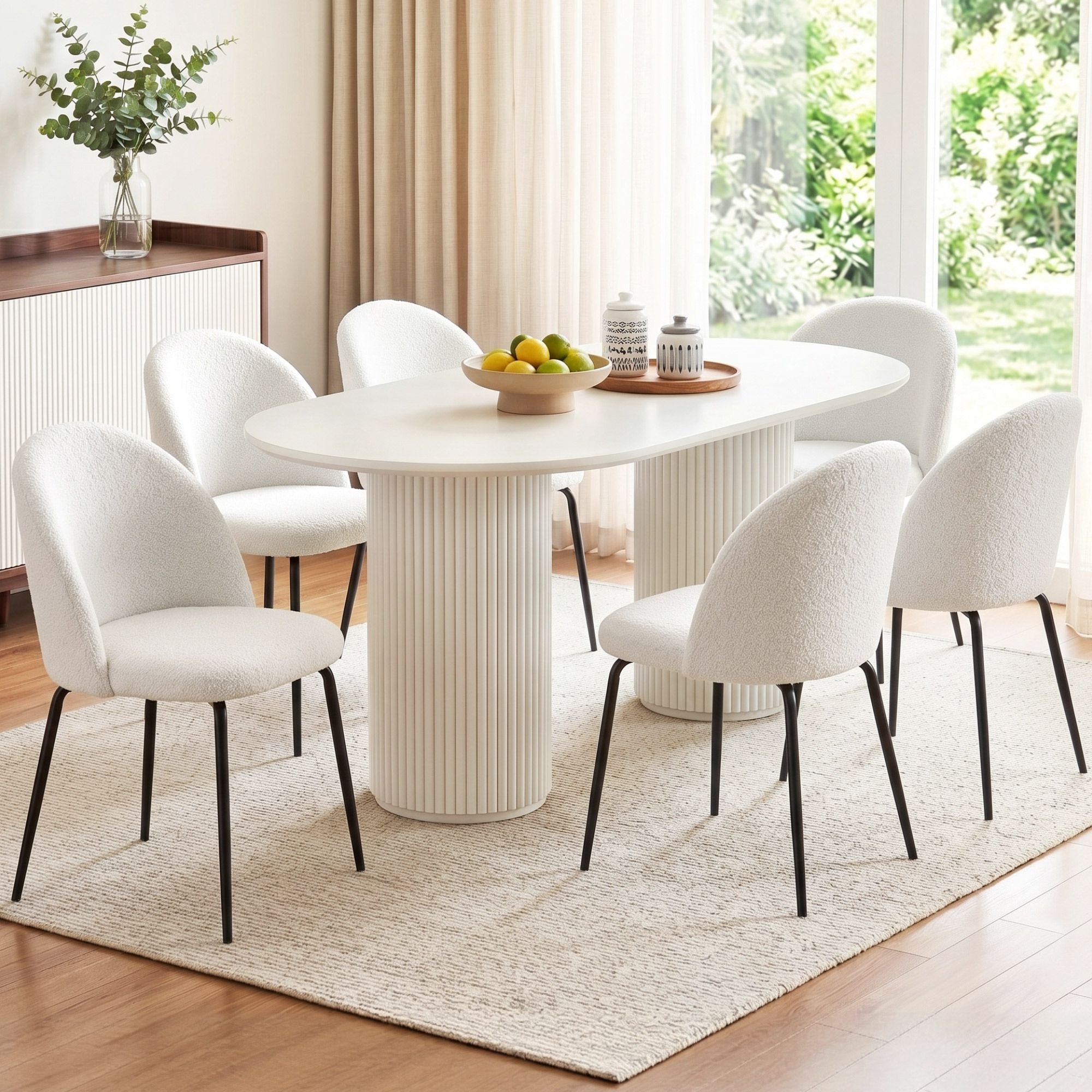 Artiss Dining Chairs Set of 6 Sherpa Boucle White MO-DIN-KJC150-VEL-WHX6
