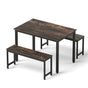 Artiss Dining Table and Chairs Set 3PCS Kitchen Metal Desk Bench Dark Walnut MO-DIN-SET-01-BKBR-AB