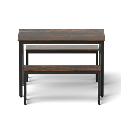Artiss Dining Table and Chairs Set 3PCS Kitchen Metal Desk Bench Dark Walnut MO-DIN-SET-01-BKBR-AB