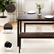 Artiss Dining Table and Chairs Set 3PCS Kitchen Metal Desk Bench Dark Walnut MO-DIN-SET-01-BKBR-AB