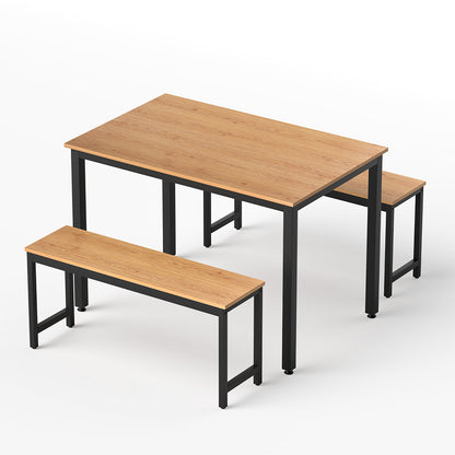 Artiss Dining Table and Chairs Set 3PCS Kitchen Metal Desk Bench Natural Oak MO-DIN-SET-01-BKWD-AB