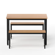 Artiss Dining Table and Chairs Set 3PCS Kitchen Metal Desk Bench Natural Oak MO-DIN-SET-01-BKWD-AB