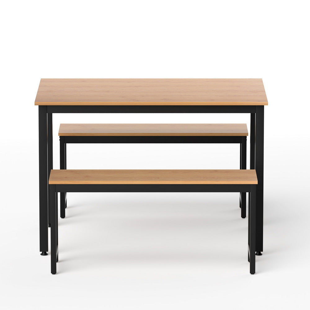 Artiss Dining Table and Chairs Set 3PCS Kitchen Metal Desk Bench Natural Oak MO-DIN-SET-01-BKWD-AB