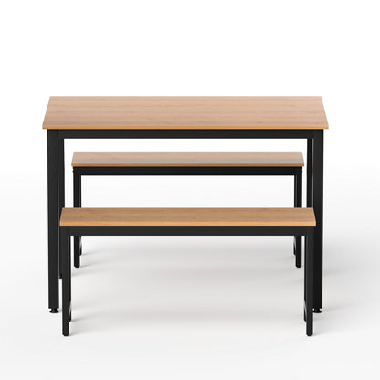 Artiss Dining Table and Chairs Set 3PCS Kitchen Metal Desk Bench Natural Oak MO-DIN-SET-01-BKWD-AB