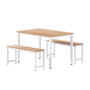Artiss Dining Table and Chairs Set 3PCS Metal Desk Bench Sets Kitchen Furniture MO-DIN-SET-01-WHWD-AB