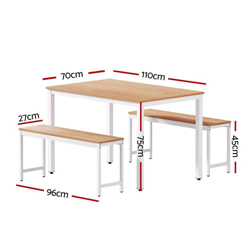 Artiss Dining Table and Chairs Set 3PCS Metal Desk Bench Sets Kitchen Furniture MO-DIN-SET-01-WHWD-AB