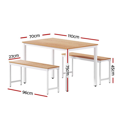 Artiss Dining Table and Chairs Set 3PCS Metal Desk Bench Sets Kitchen Furniture MO-DIN-SET-01-WHWD-AB