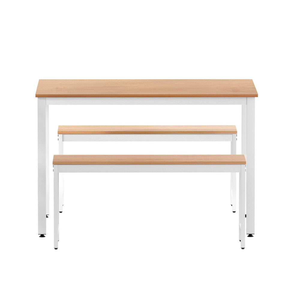 Artiss Dining Table and Chairs Set 3PCS Metal Desk Bench Sets Kitchen Furniture MO-DIN-SET-01-WHWD-AB