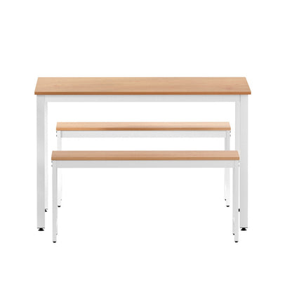 Artiss Dining Table and Chairs Set 3PCS Metal Desk Bench Sets Kitchen Furniture MO-DIN-SET-01-WHWD-AB