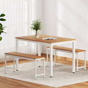 Artiss Dining Table and Chairs Set 3PCS Metal Desk Bench Sets Kitchen Furniture MO-DIN-SET-01-WHWD-AB