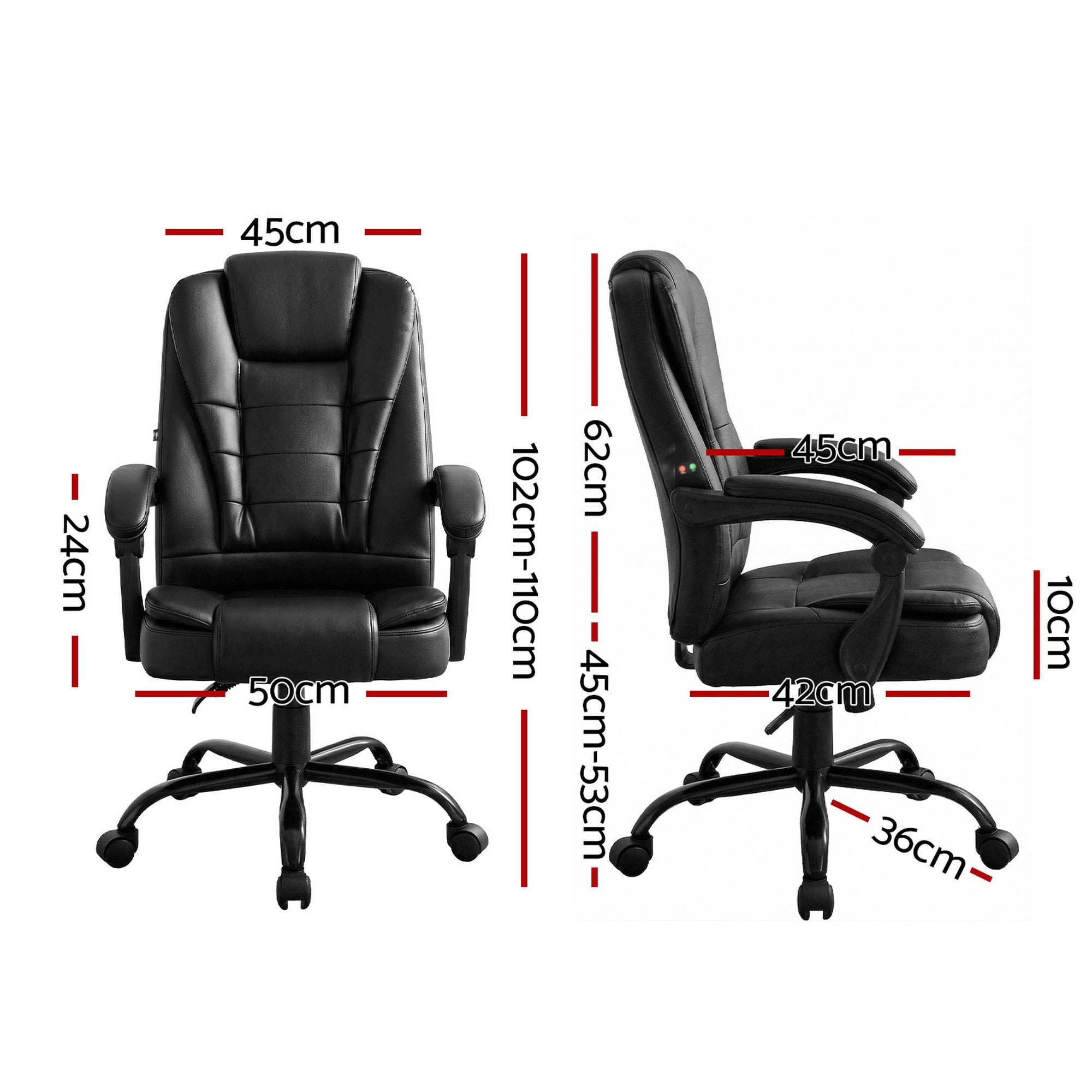 Artiss Massage Office Chair Executive Computer Gaming Chairs Black PU Leather MOC-09M-2P-BK