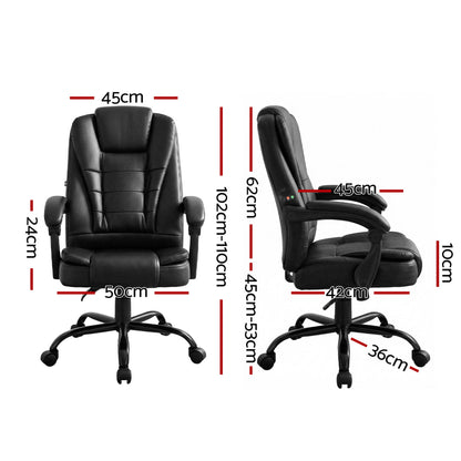 Artiss Massage Office Chair Executive Computer Gaming Chairs Black PU Leather MOC-09M-2P-BK