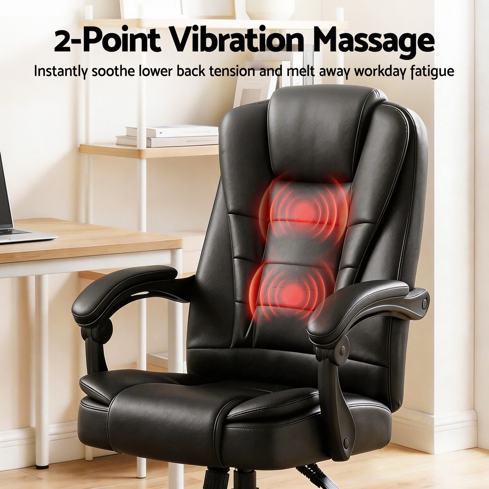 Artiss Massage Office Chair Executive Computer Gaming Chairs Black PU Leather MOC-09M-2P-BK