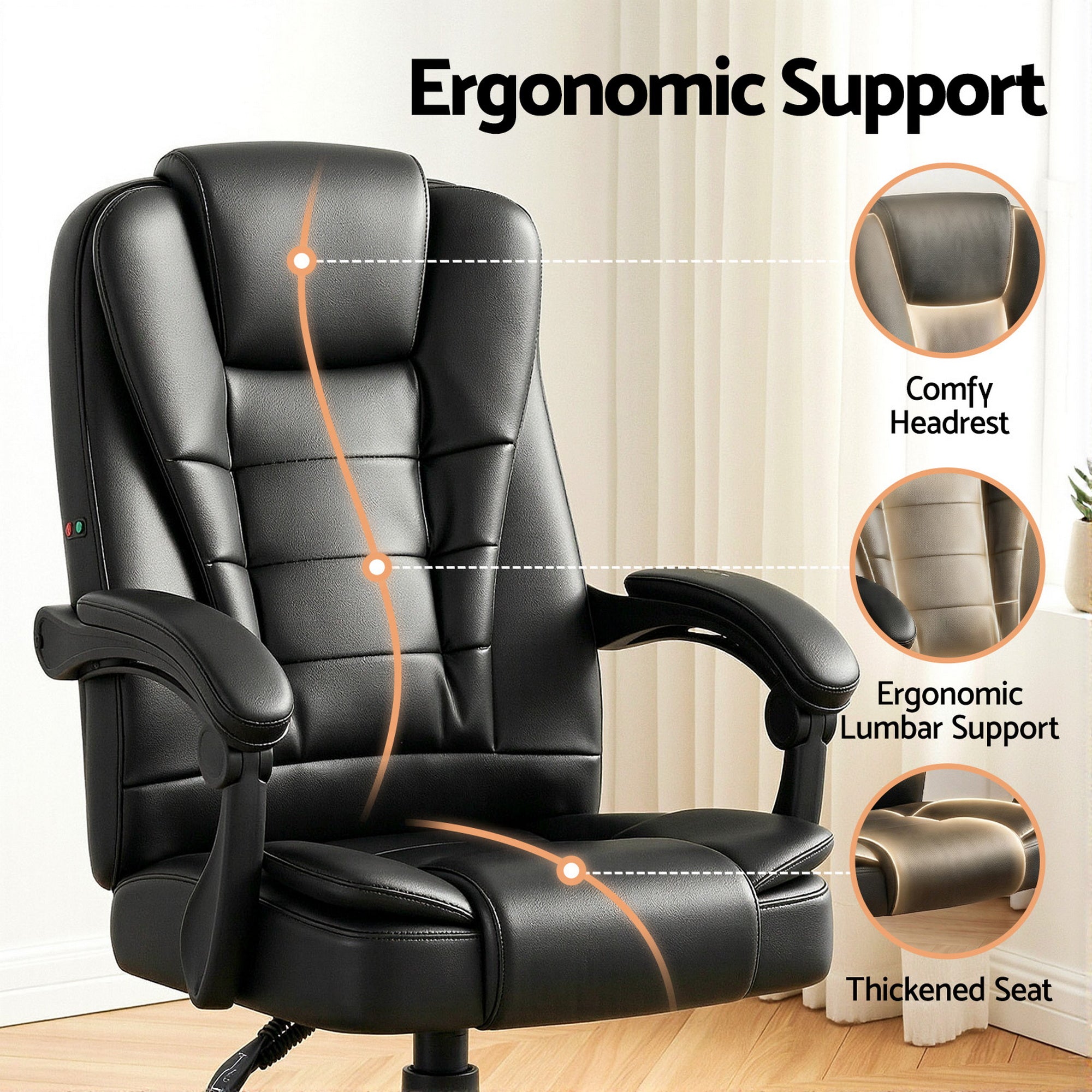 Artiss Massage Office Chair Executive Computer Gaming Chairs Black PU Leather MOC-09M-2P-BK