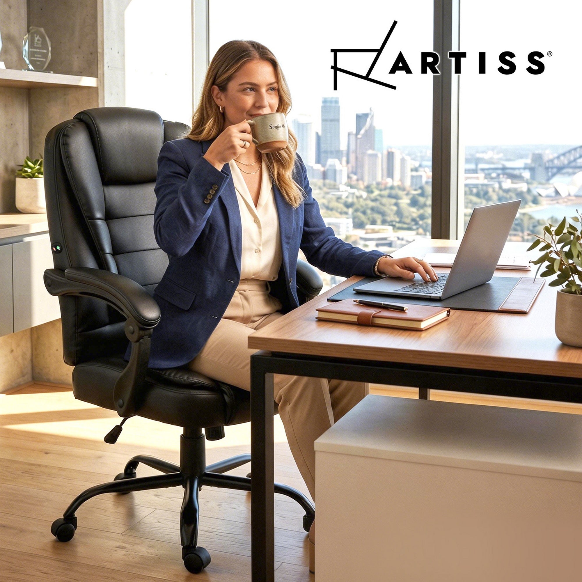 Artiss Massage Office Chair Executive Computer Gaming Chairs Black PU Leather MOC-09M-2P-BK