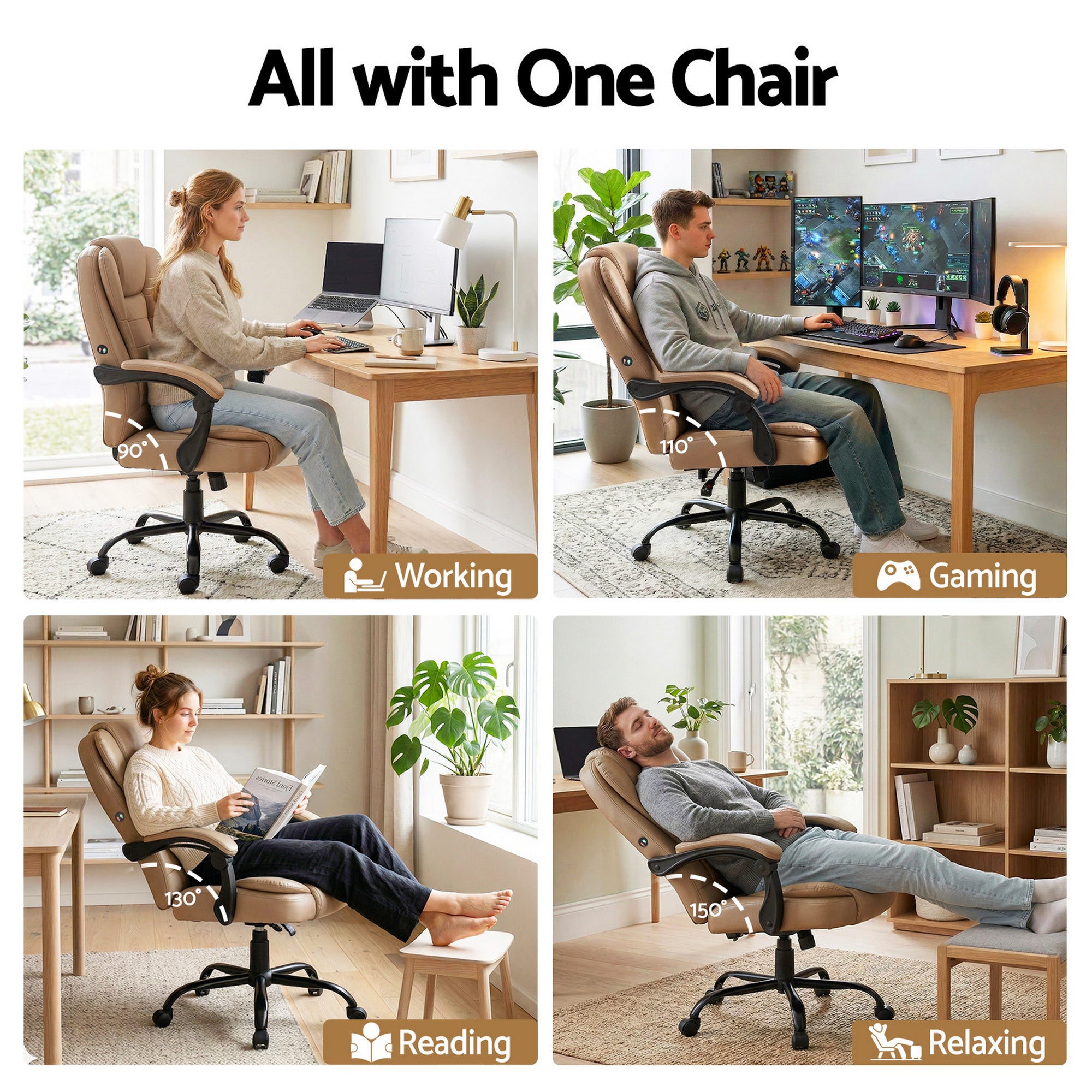 Artiss Massage Office Chair Executive Computer Gaming Chairs Brown PU Leather Espresso MOC-09M-2P-EP
