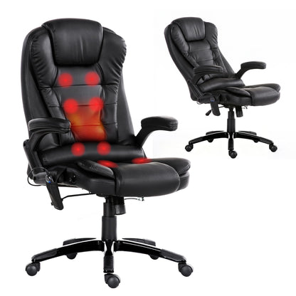 Artiss 8 Point Massage Office Chair Heated Seat Recliner PU Black MOC-09M-BK