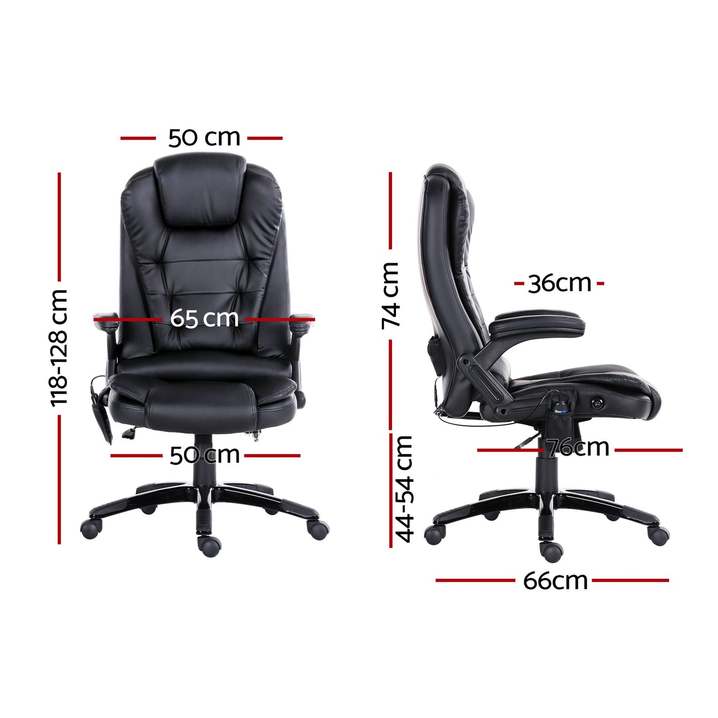Artiss 8 Point Massage Office Chair Heated Seat Recliner PU Black MOC-09M-BK