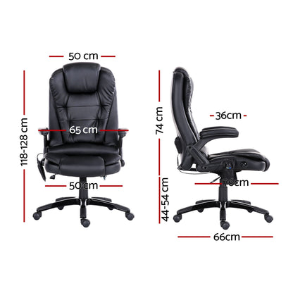 Artiss 8 Point Massage Office Chair Heated Seat Recliner PU Black MOC-09M-BK