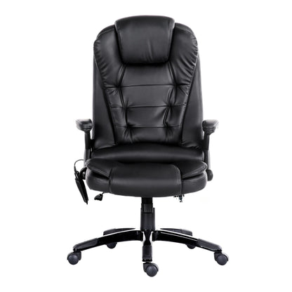 Artiss 8 Point Massage Office Chair Heated Seat Recliner PU Black MOC-09M-BK