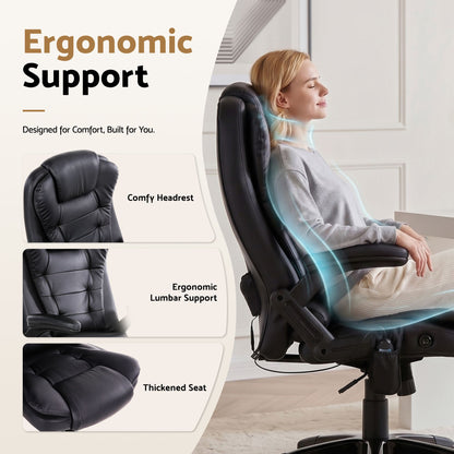 Artiss 8 Point Massage Office Chair Heated Seat Recliner PU Black MOC-09M-BK