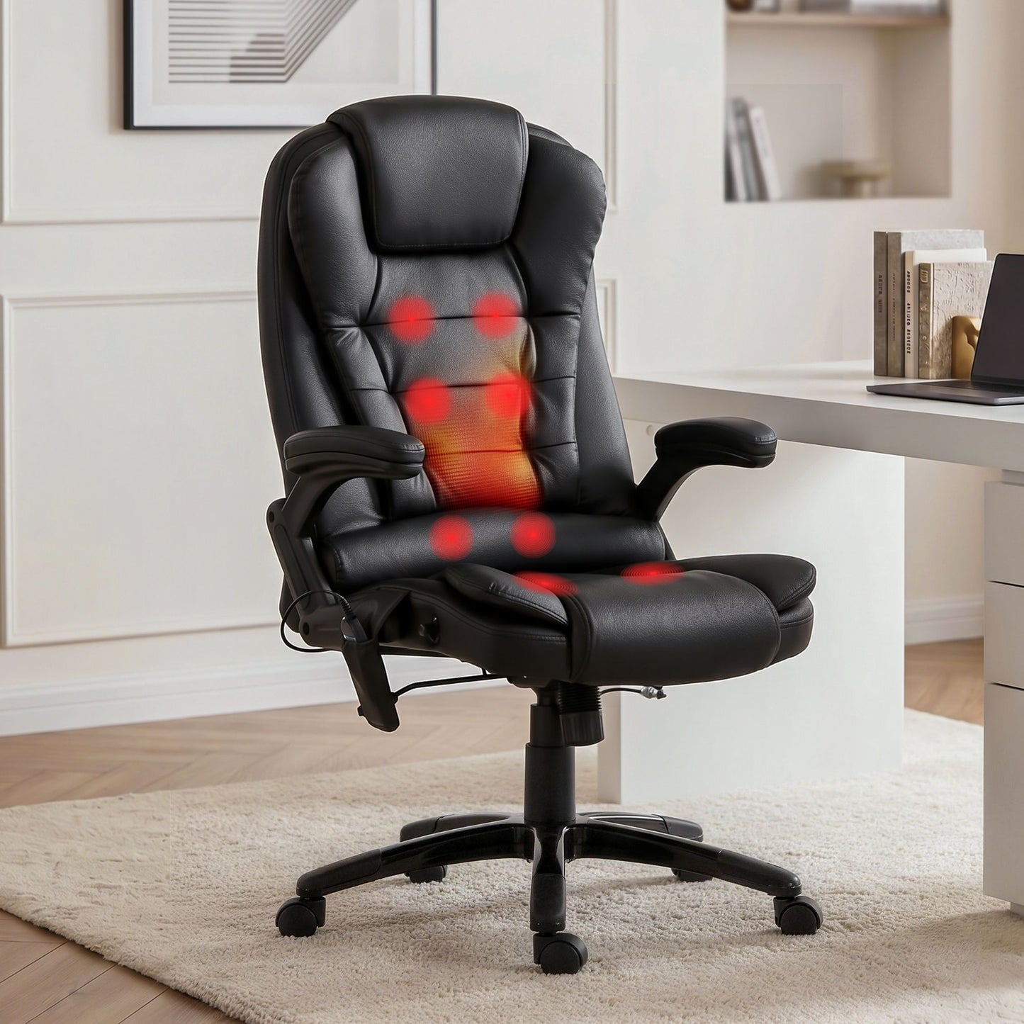 Artiss 8 Point Massage Office Chair Heated Seat Recliner PU Black MOC-09M-BK