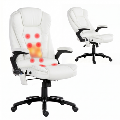 Artiss 8 Point Massage Office Chair Heated Seat Recliner PU White MOC-09M-WH