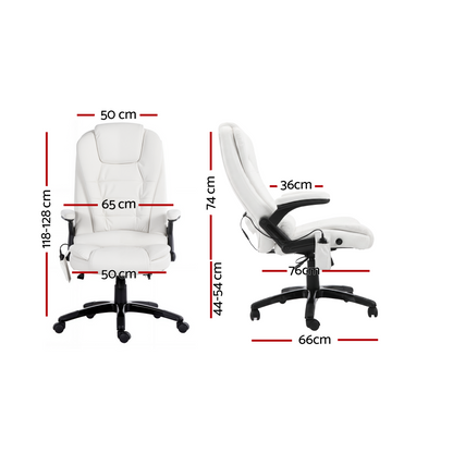 Artiss 8 Point Massage Office Chair Heated Seat Recliner PU White MOC-09M-WH