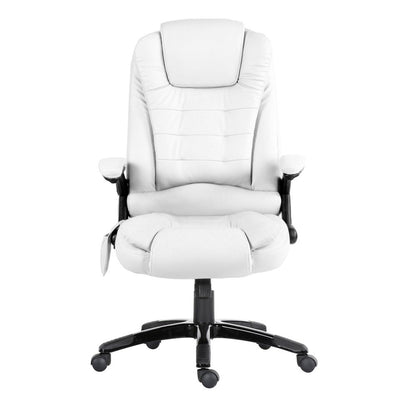 Artiss 8 Point Massage Office Chair Heated Seat Recliner PU White MOC-09M-WH